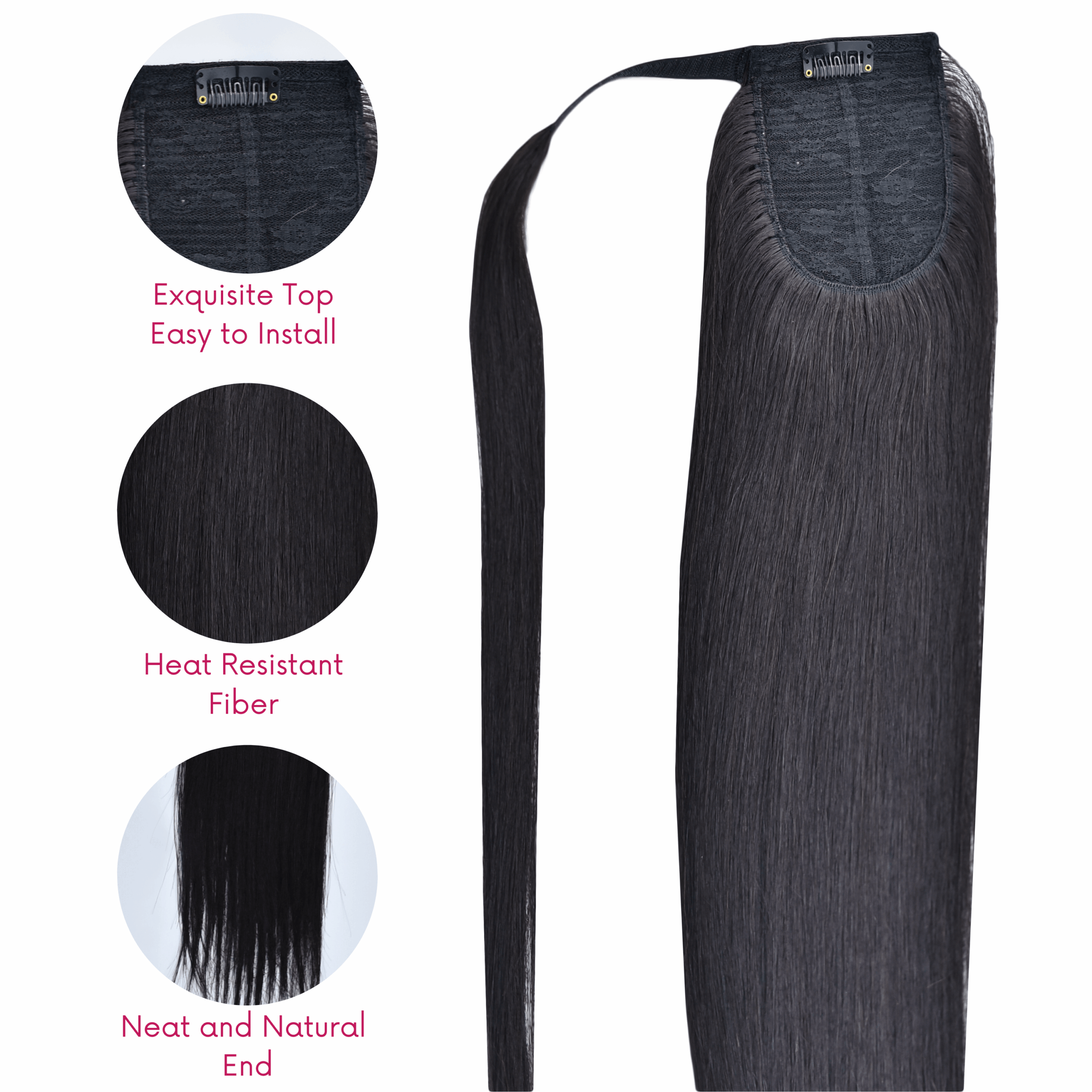 #1 Color Straight Ponytail Hair Extensions - Image 4