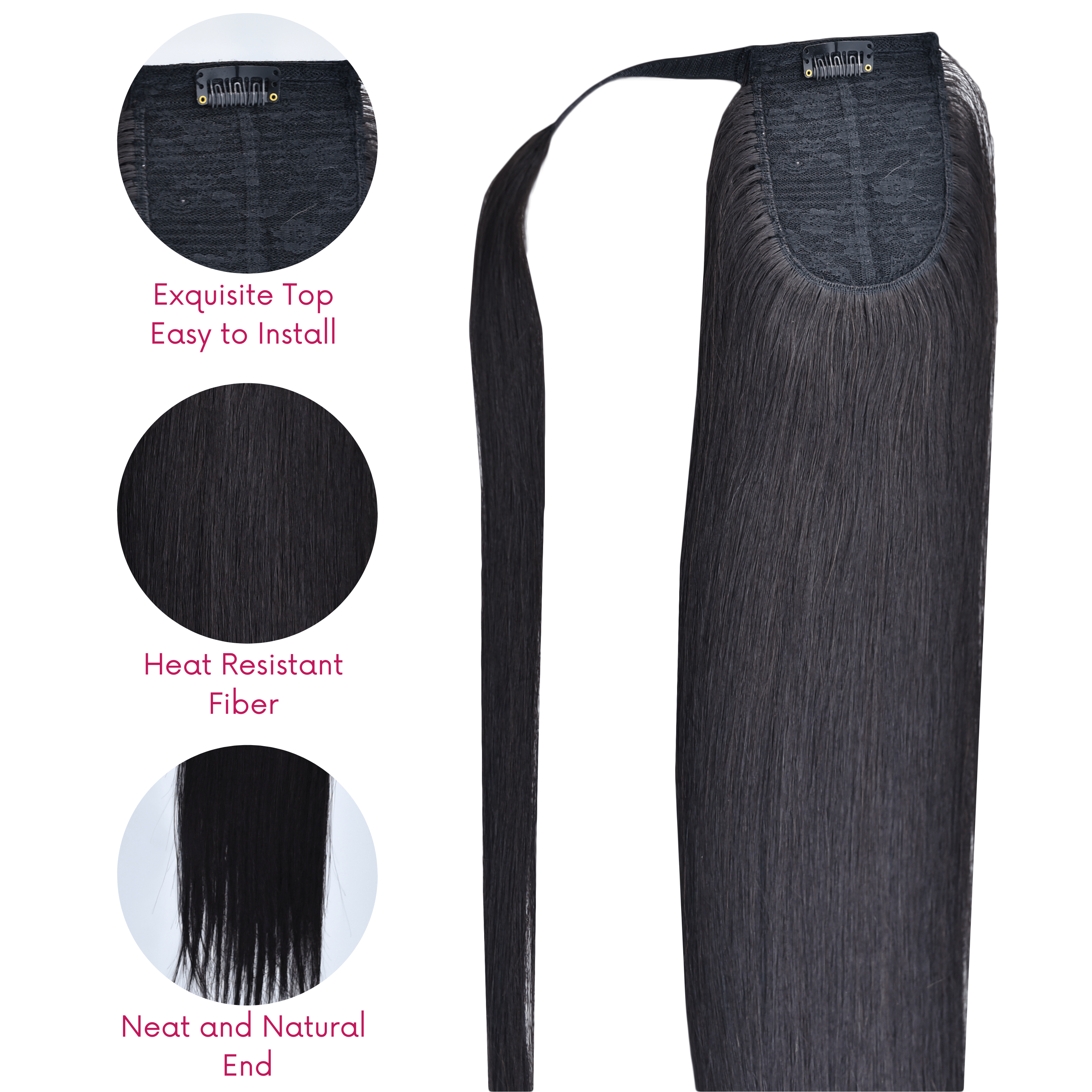 #1 Color Straight Ponytail Hair Extensions - Image 4