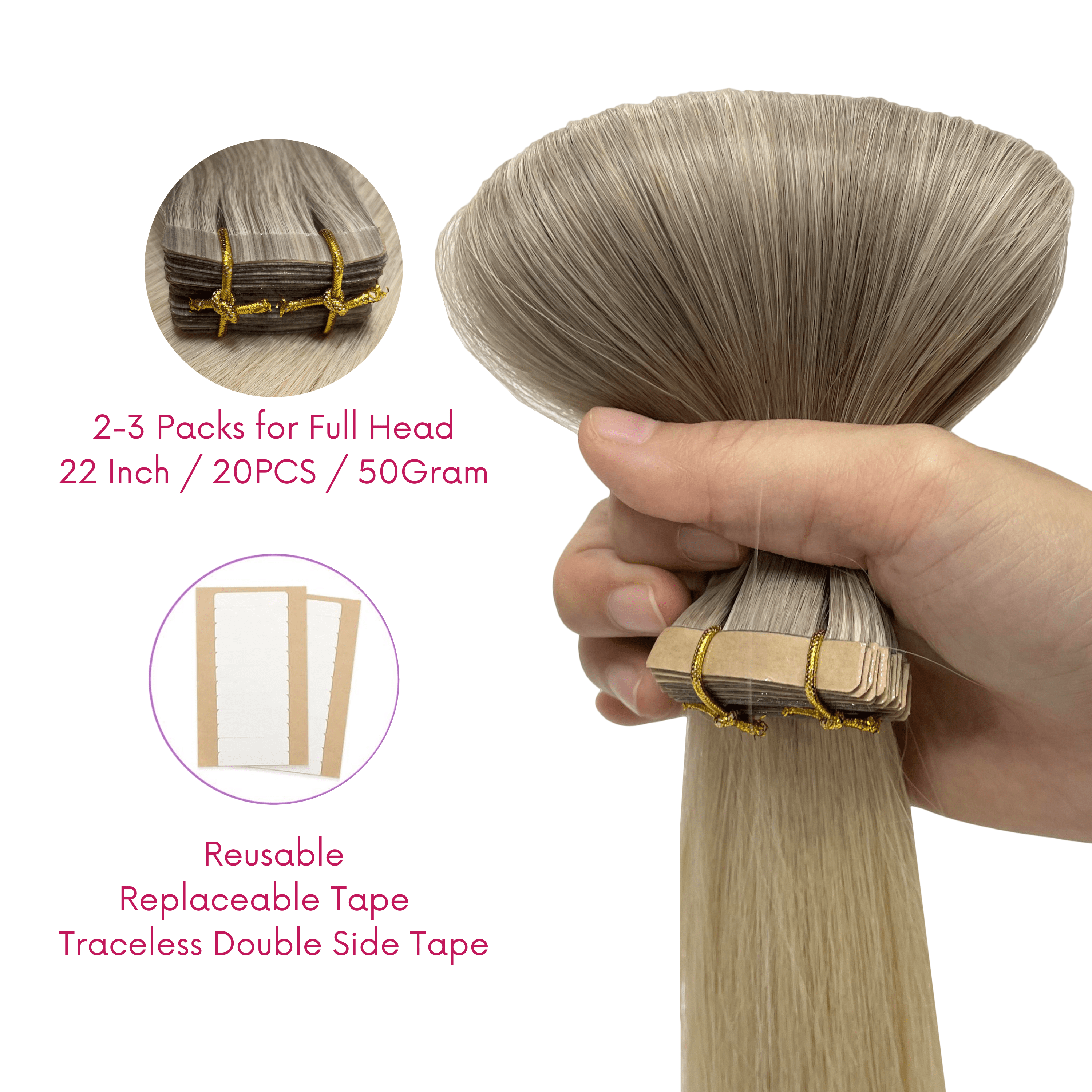 Golden Blonde Mixed Platinum Blonde Color Straight Tape In Hair Extensions - Image 6