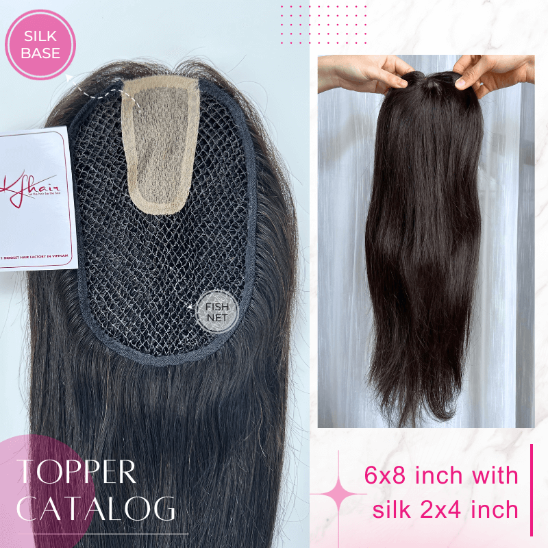 6x8 Inches Fish Net With Silk 2x4 Inches #1B color Hair Topper - Image 4